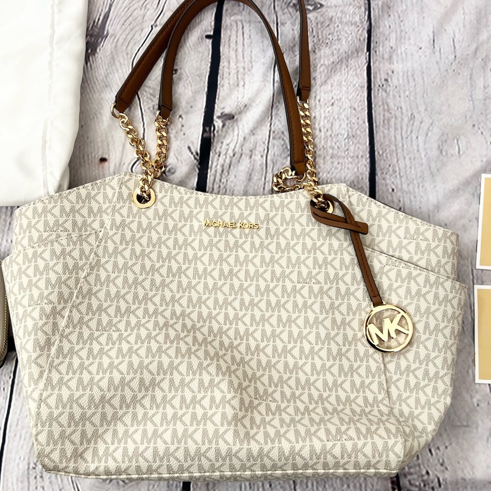 NWOT MICHAEL KORS Jet Set Large Signature Logo Shoulder Bag and wallet - Picture 4 of 14